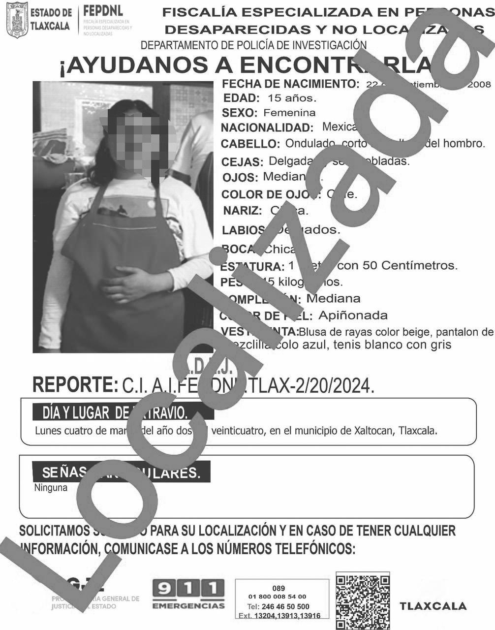 Ubica PGJE a menor de edad reportada como no localizada: PGJE
